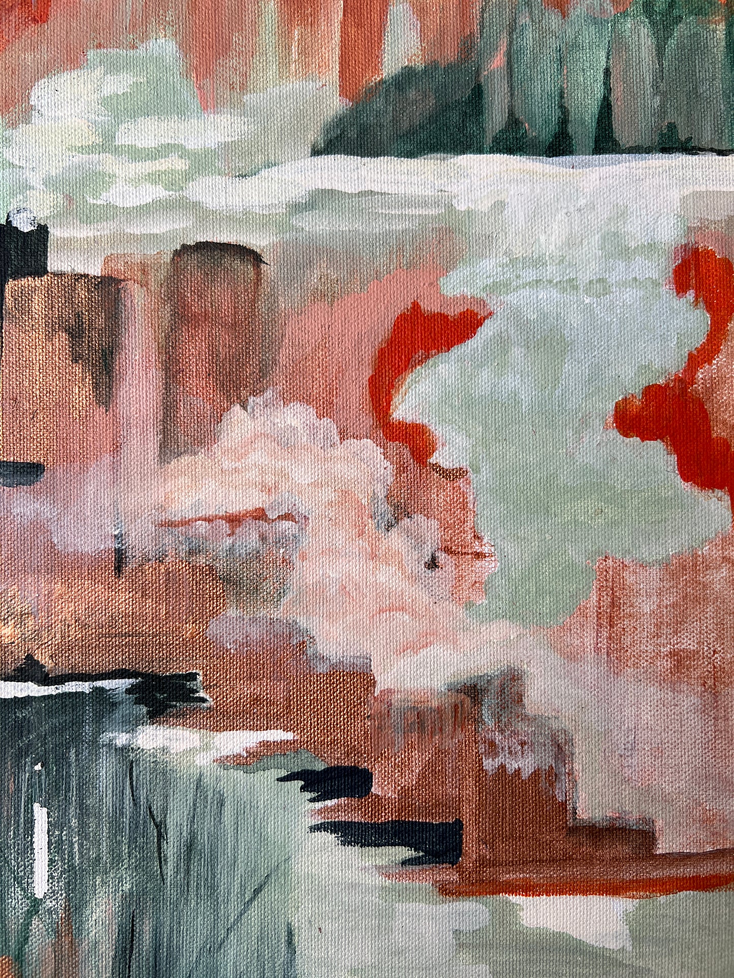 Vintage Abstract Expressionist Landscape in Gold Frame