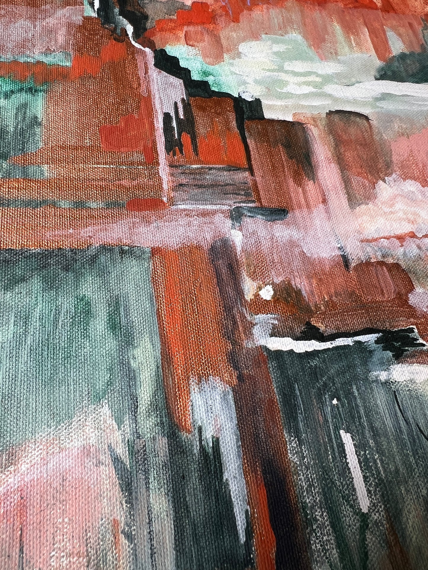 Vintage Abstract Expressionist Landscape in Gold Frame