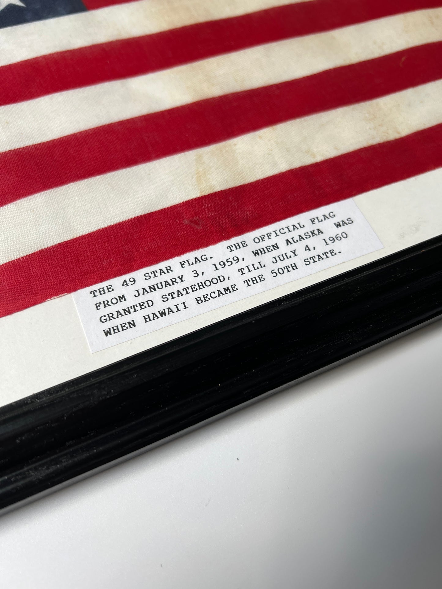 Vintage Framed 49 Star American Flag 1959 in Black Frame