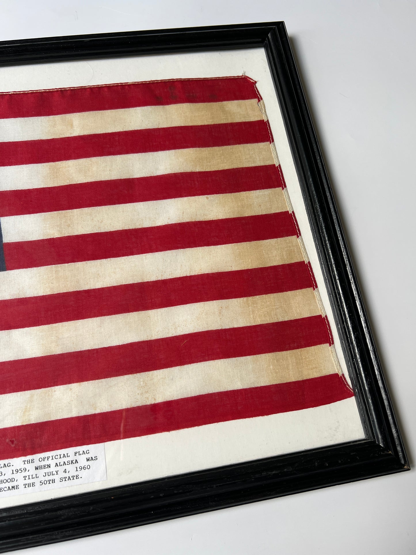 Vintage Framed 49 Star American Flag 1959 in Black Frame