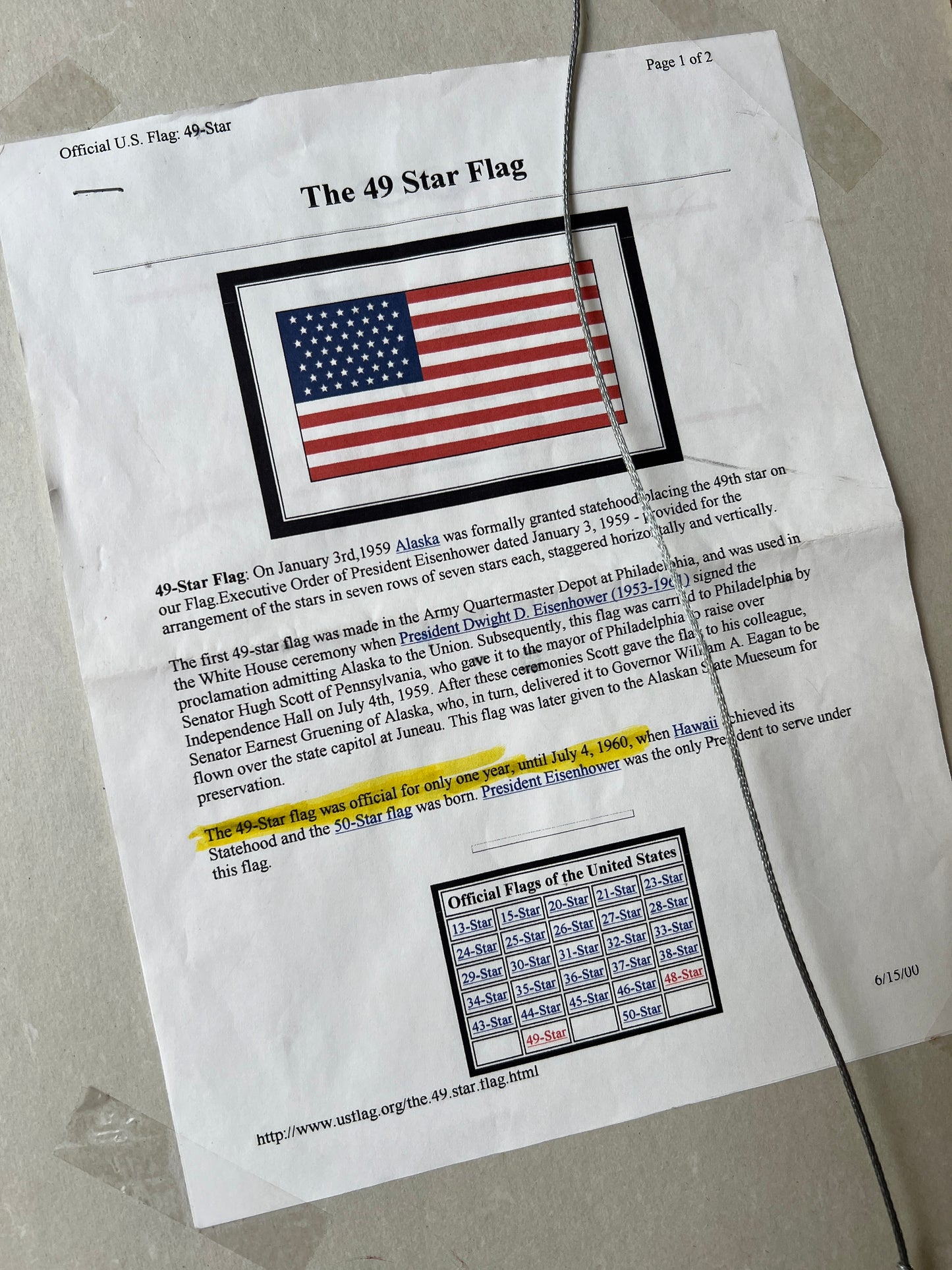 Vintage Framed 49 Star American Flag 1959 in Black Frame