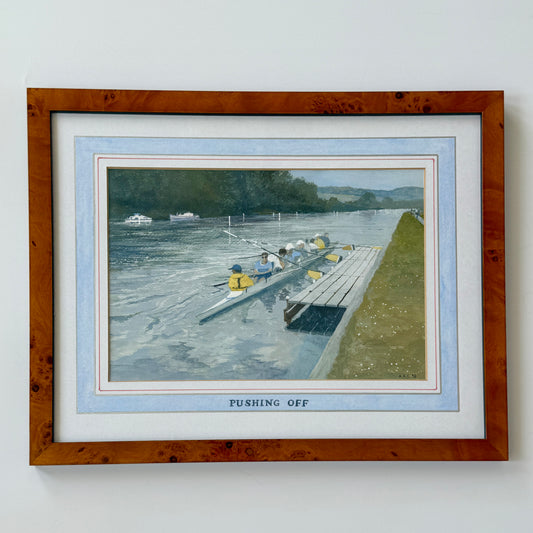 Pushing Off Crew Race Gouache Painting in Burlwood Frame