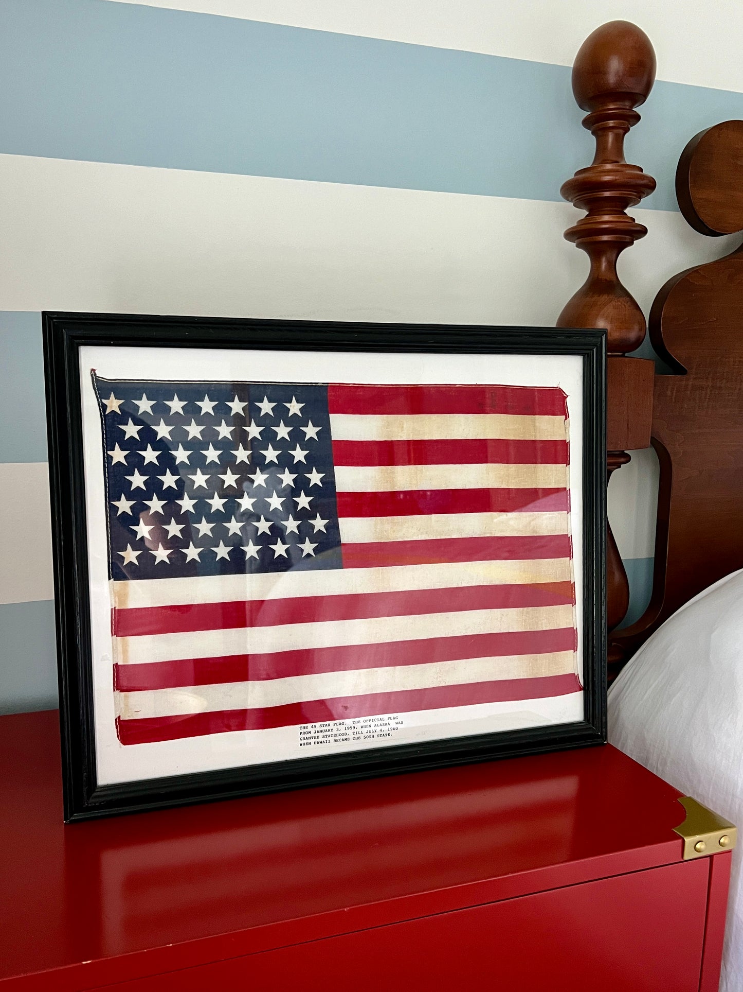 Vintage Framed 49 Star American Flag 1959 in Black Frame