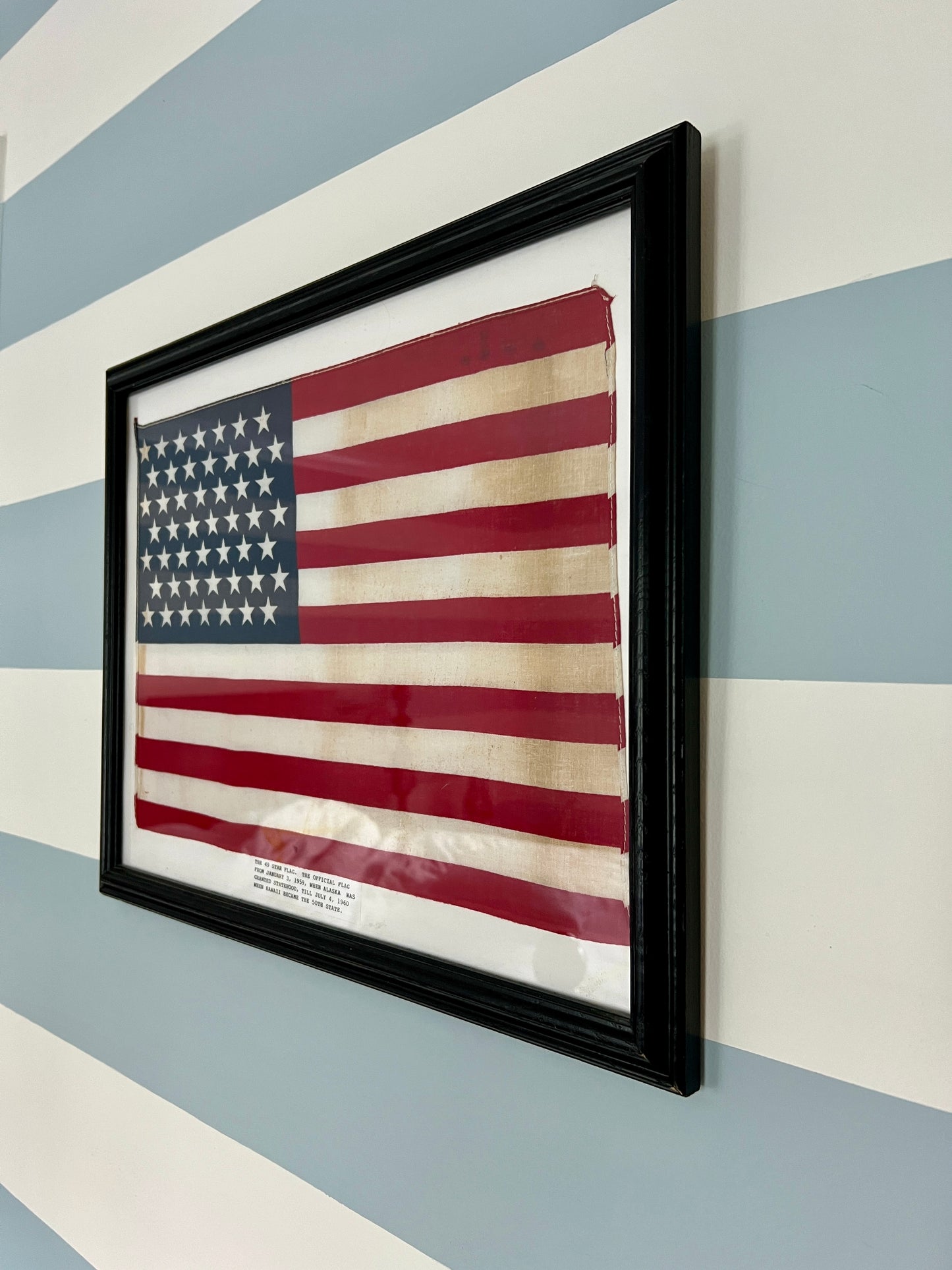 Vintage Framed 49 Star American Flag 1959 in Black Frame