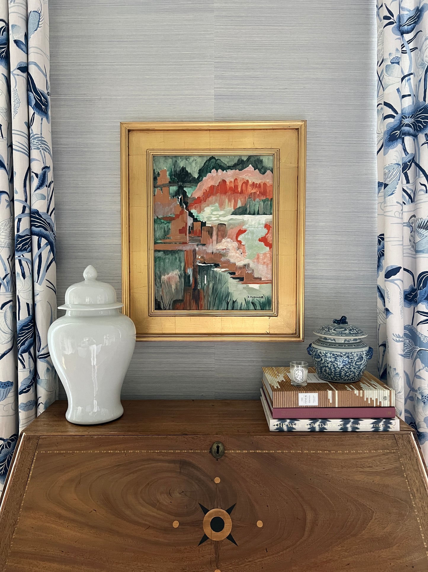 Vintage Abstract Expressionist Landscape in Gold Frame
