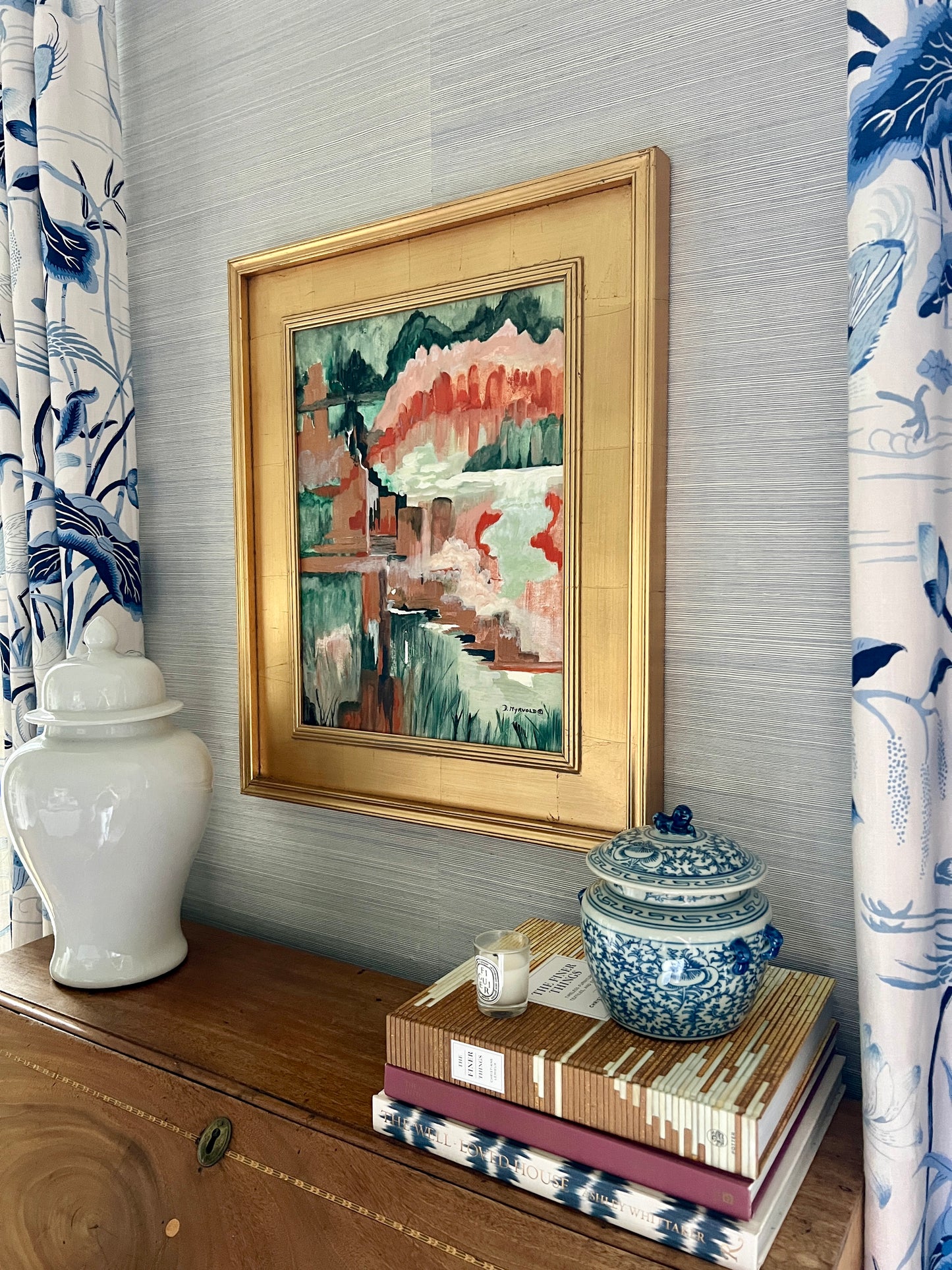 Vintage Abstract Expressionist Landscape in Gold Frame