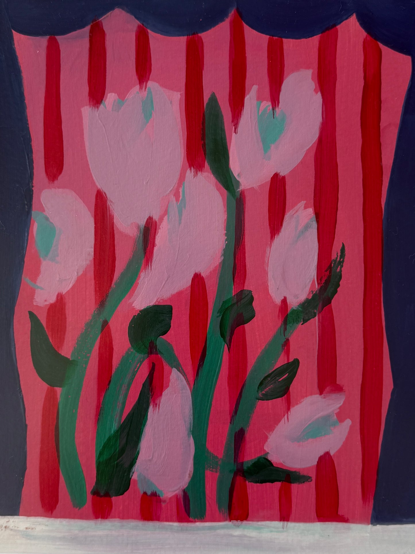 Brigette Hoffman Flower Show #2 Painting in White Frame