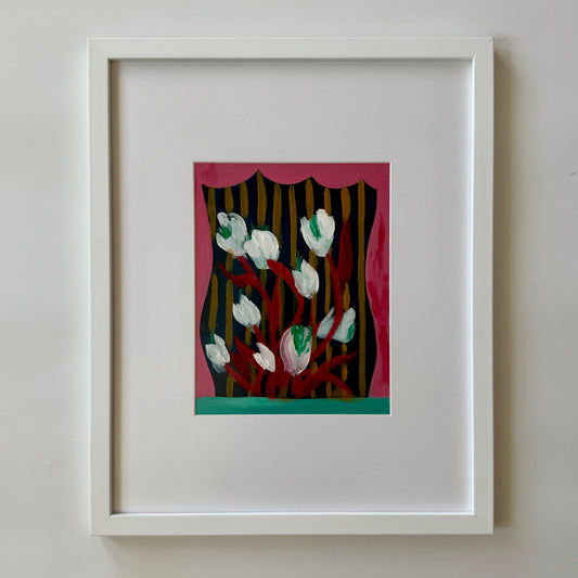 Brigette Hoffman Flower Show #1 Painting in White Frame