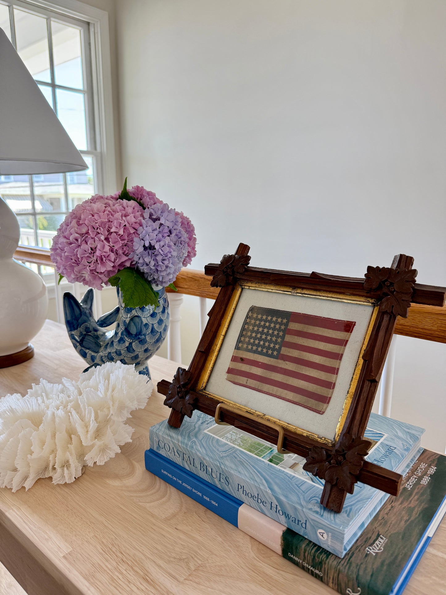 Vintage 48 Star American Flag in 19th C. Oak Leaf Wood Frame