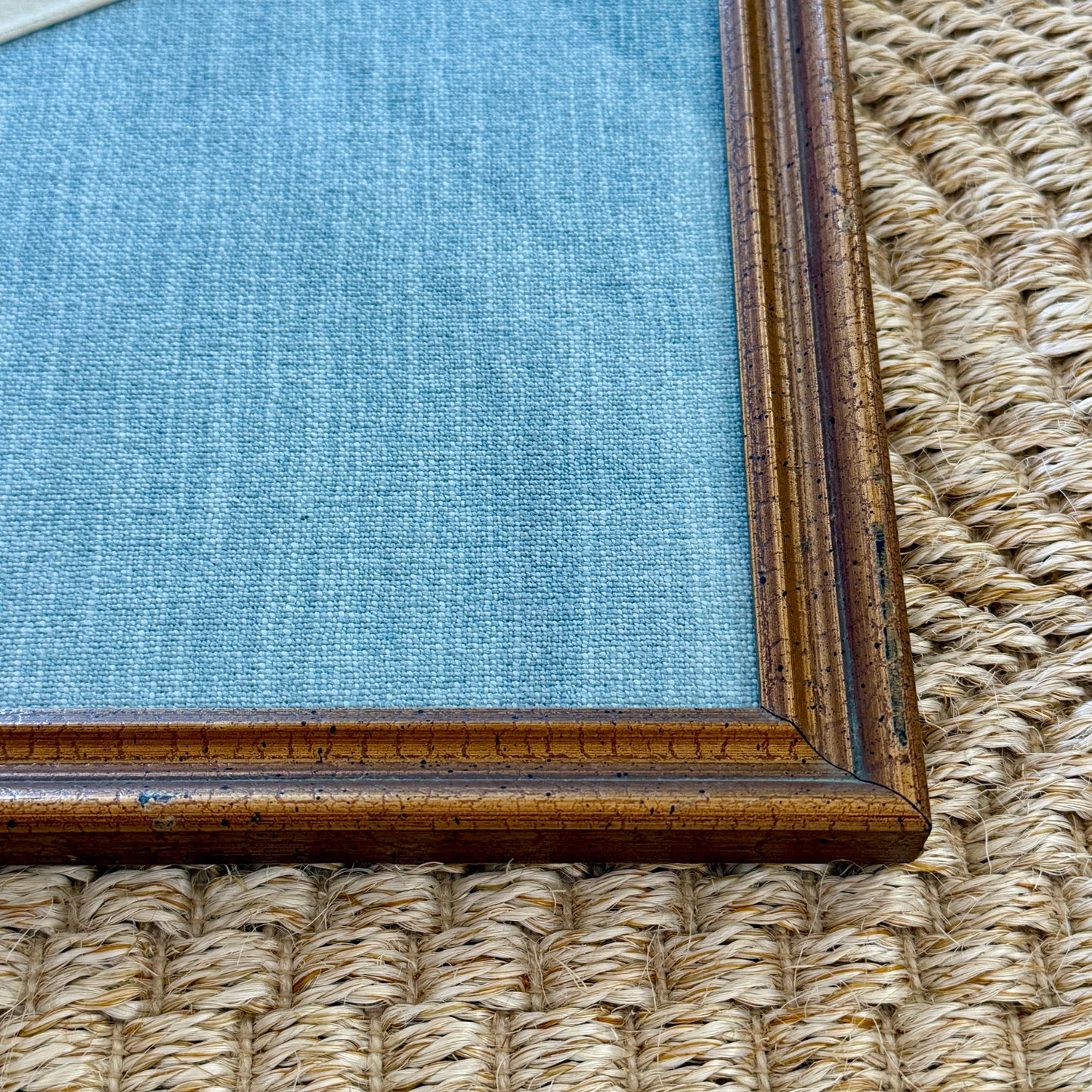 Original WWII United States Civil Defense Flag on Light Blue Tweed in Dark Gold Frame
