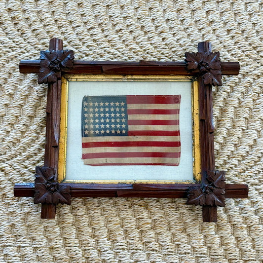Vintage 48 Star American Flag in 19th C. Oak Leaf Wood Frame