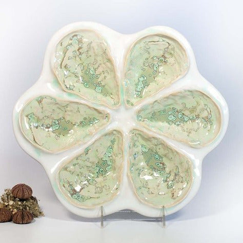 Alison Evans Handmade in Maine Traditional Oyster Platter Plate in Light Green Seafoam