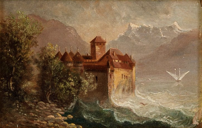19th Century Continental Seascape Oil Painting in Massive Ornate Gold Frame