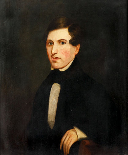 American 19th C. Portrait of a Gentleman Oil Painting in Grained Wood Frame