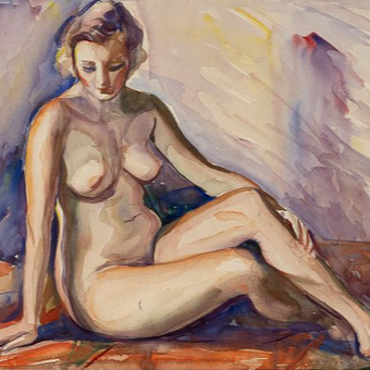 Marian D. Harris Nude Female Portrait Watercolor Painting in Gold Frame
