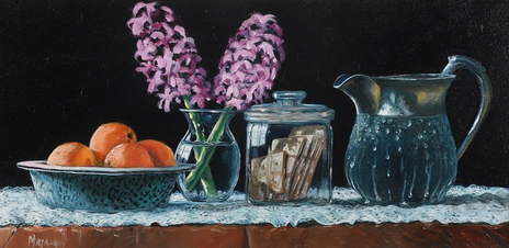 Pair of Brian Magargal Fresh Lemonade and Fresh Tea Still Life Oil Paintings in Gold Frames