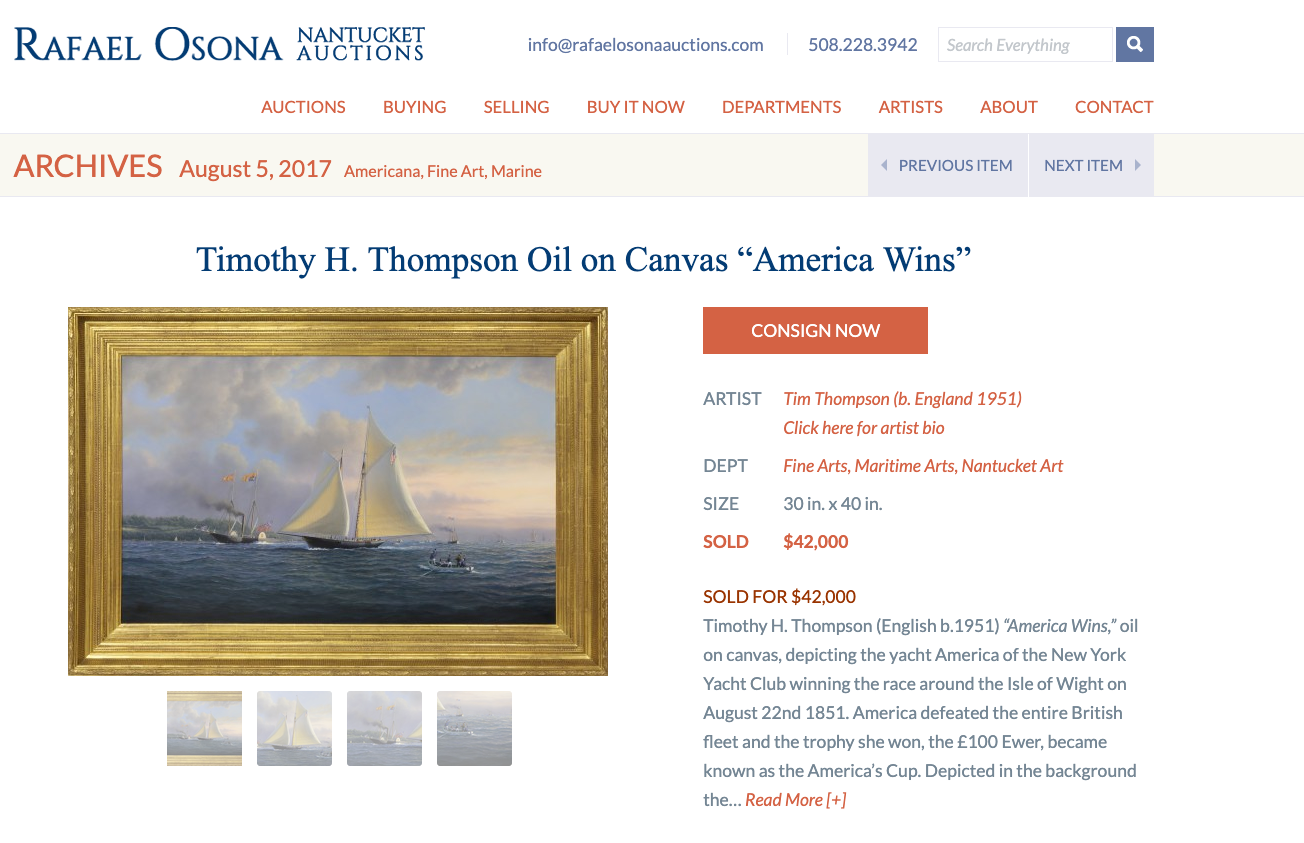 Timothy Thompson Seascape US Merchant Ship on Brittany France Coast Watercolor and Gouache Painting in Gold Frame