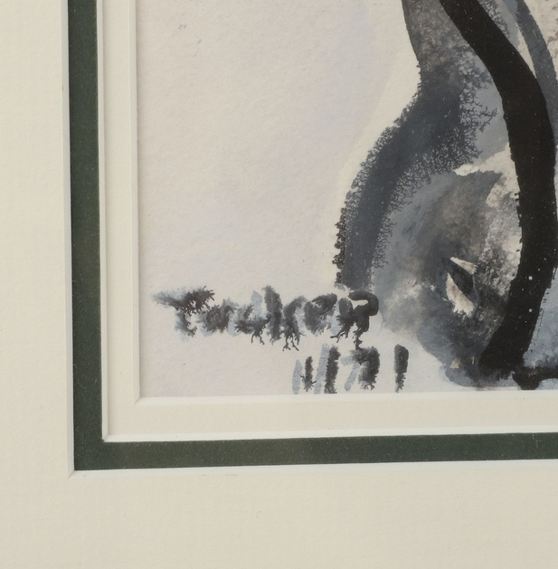Richard Derby Tucker Figural Abstract Tonal Ink and Watercolor Group Portrait in Gold Frame