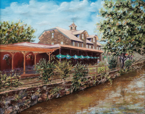 Betty Minnucci Lambertville Station Inn Canal Scene Pastel in Gold Frame