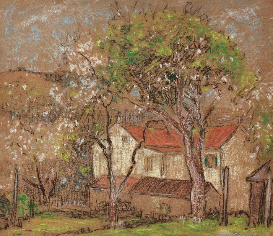 Albert Van Nesse Greene Yellow Springs, Chester County Pennsylvania Pastel in Gold Frame