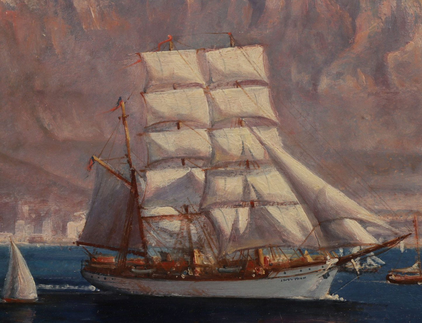 Peter Layne Arguimbau Picton Castle Departs Cape Town Ship Portrait Oil Painting in Gold Frame