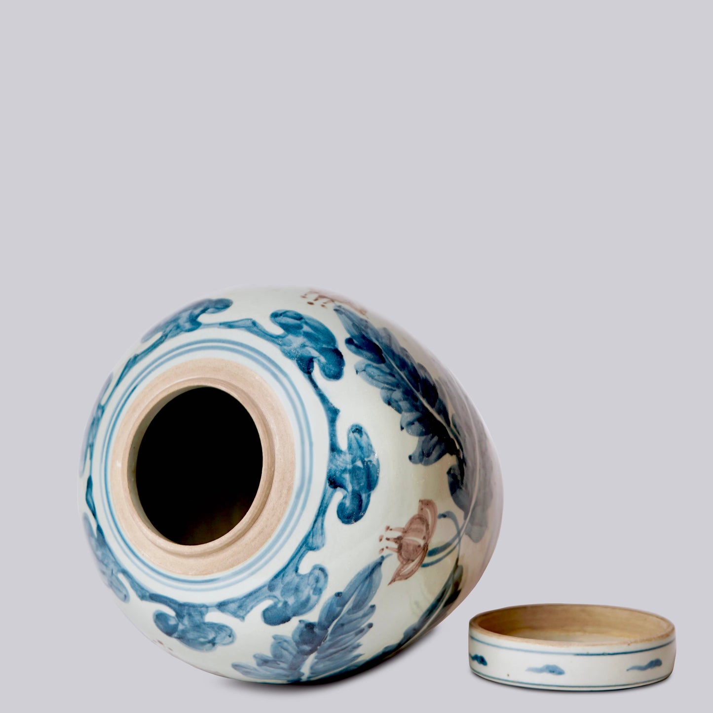 Floral Red, Blue, and White Porcelain Jar
