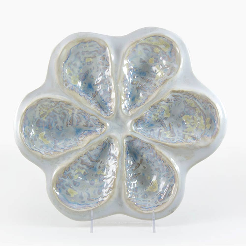 Alison Evans Handmade in Maine Traditional Oyster Platter Plate in Light Blue Pearl