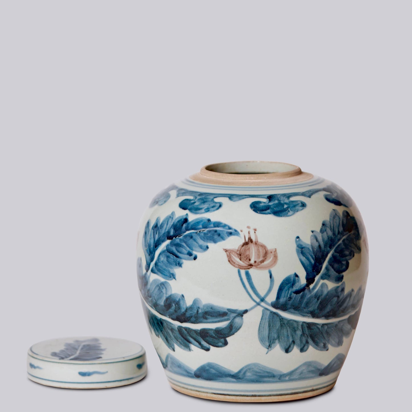 Floral Red, Blue, and White Porcelain Jar